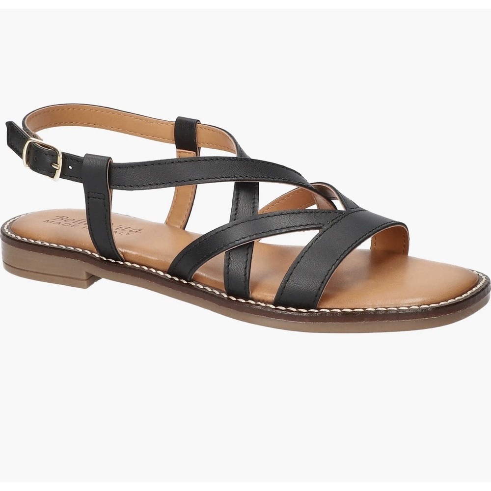 Bella Vita Size-9.5-10 Women's Flat Sandal Tya Italy Black Leather Narrow Feet